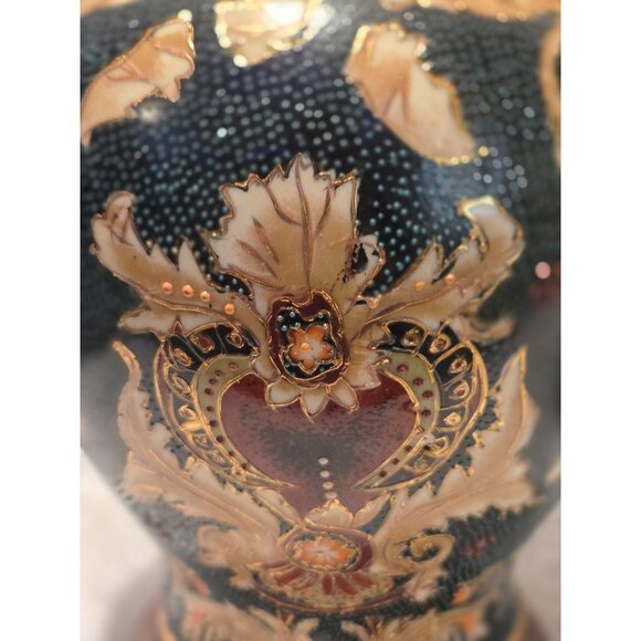 ASIAN VINTAGE PORCELAIN TEMPLE JAR HAND PAINTED MULTI-COLOR GOLD TRIM 12"  Set o - Picture 7 of 11